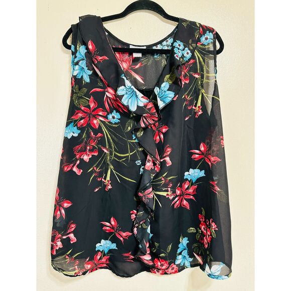 Tutta Bella Tops - Tutta Bella Women's Plus Size Semi Sheer Front Ruffle Sleeveless Blouse, Size 2X